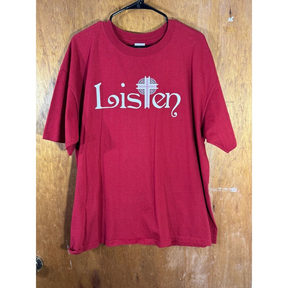 Vintage Listen God Is Calling‎ Religious Religion Cross Shirt XXL